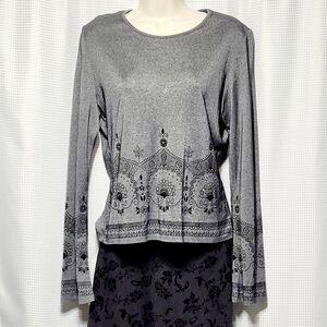 EyeShadow Vintage Silver Embellished Long Sleeve Cotton Blouse Women's (XL) USA